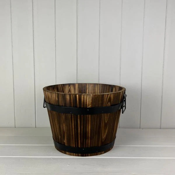 Wooden Barrel with 2 Metal Bands and handles