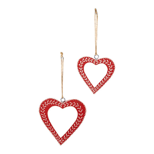 Hanging Red Heart With White Kerry Work 12.5X1X13cm