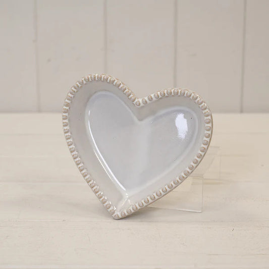 Natural Ceramic Heart Shaped Plate With Bobble Rim Small 13.5cm X 12.2cm X2.8cm