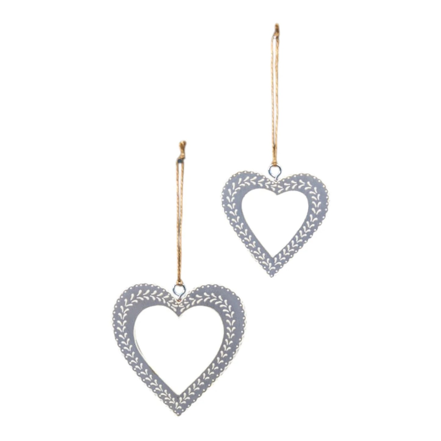 Hanging Grey Heart With White Kerry Work 10X1X10.5cm