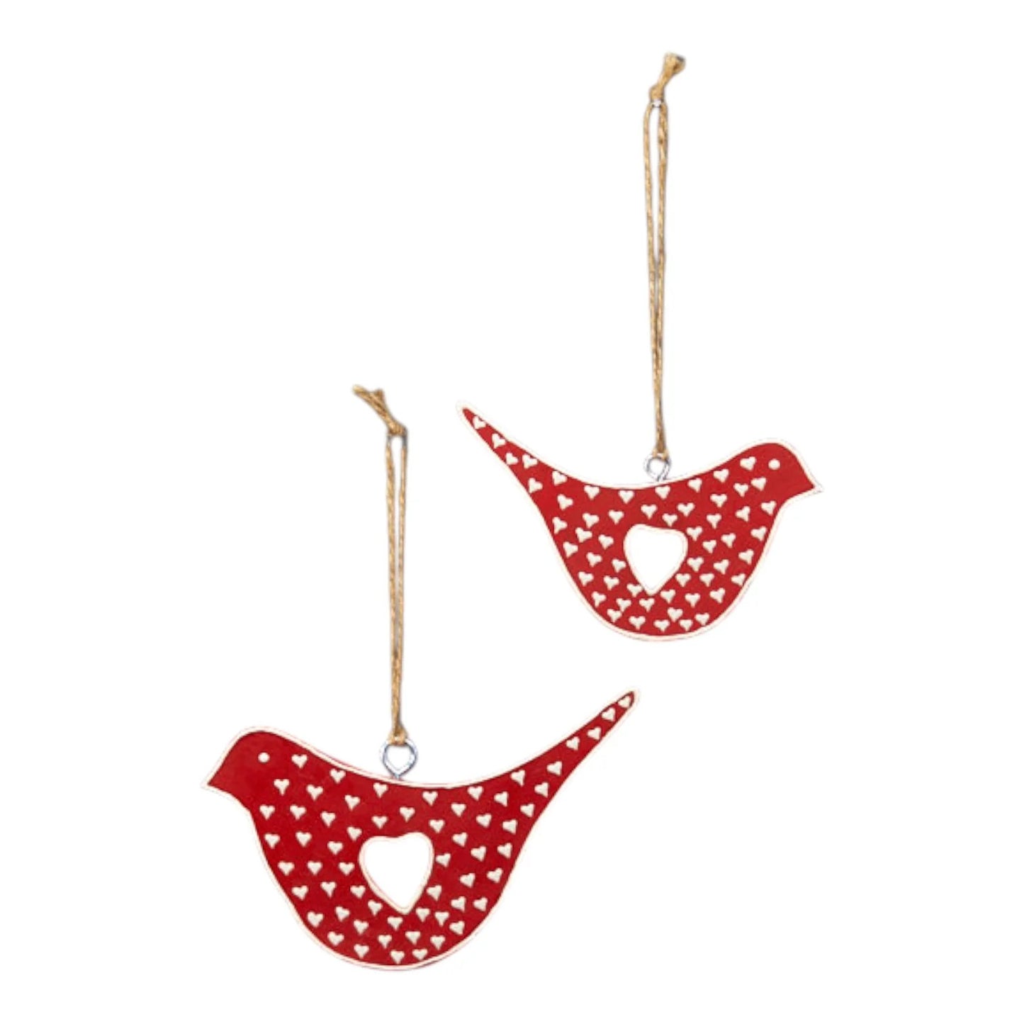 Hanging Red Bird With White Kerry Work 15X1X9cm