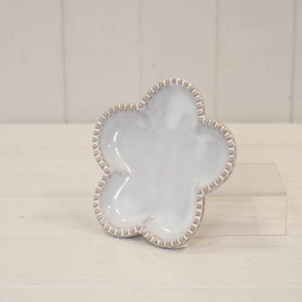 Natural Ceramic Flower Shaped Plate With Bobble Rim Small