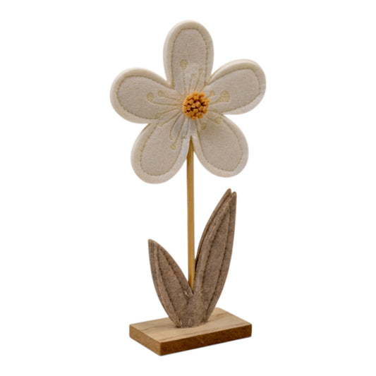 Medium Cream Felt Flower on Wooden Base Decoration