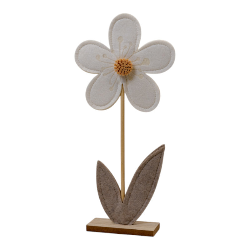 Large Cream Felt Flower on Wooden Base Decoration
