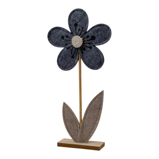 Large Grey Felt Flower on Wooden Base Decoration