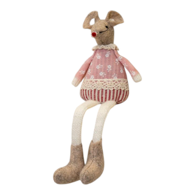 Pink Fabric Sitting Mouse With Lace Detail