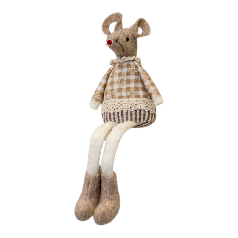 Brown Fabric Sitting Mouse H18cm