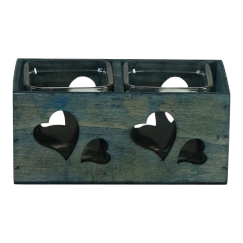 Two Part Blue Tealight with Cut Out Heart Detail