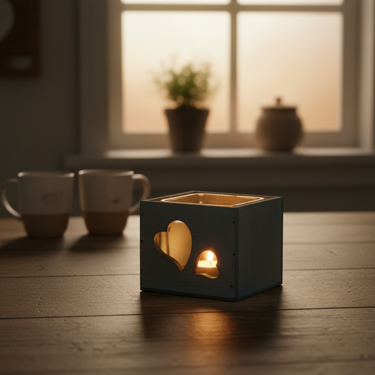 Blue Tealight With Cut Out Heart Detail