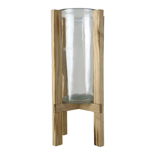 Glass Lantern with Wooden Frame