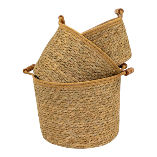 Set of 3 Natural Rope & Grass Storage Basket