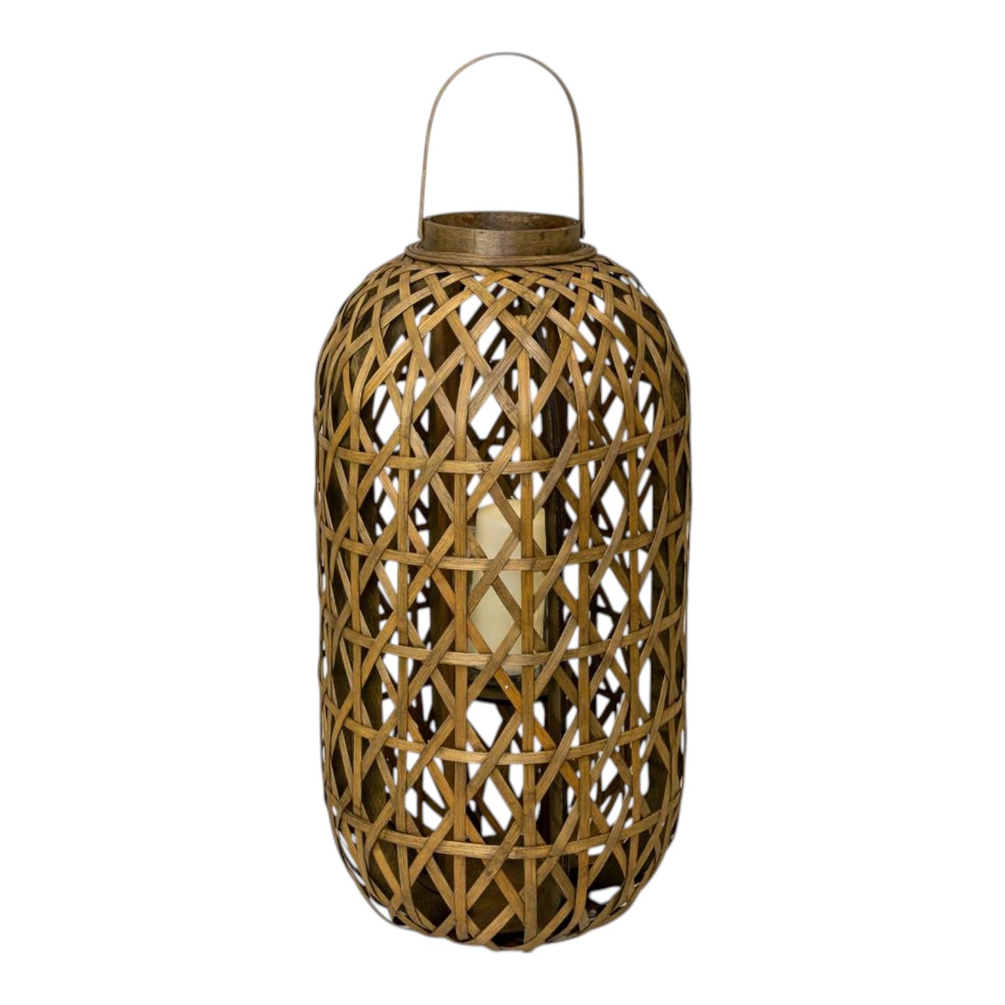 Medium Oval Bamboo Lantern With Glass Insert