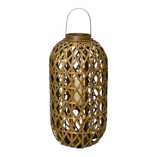 Medium Oval Bamboo Lantern With Glass Insert