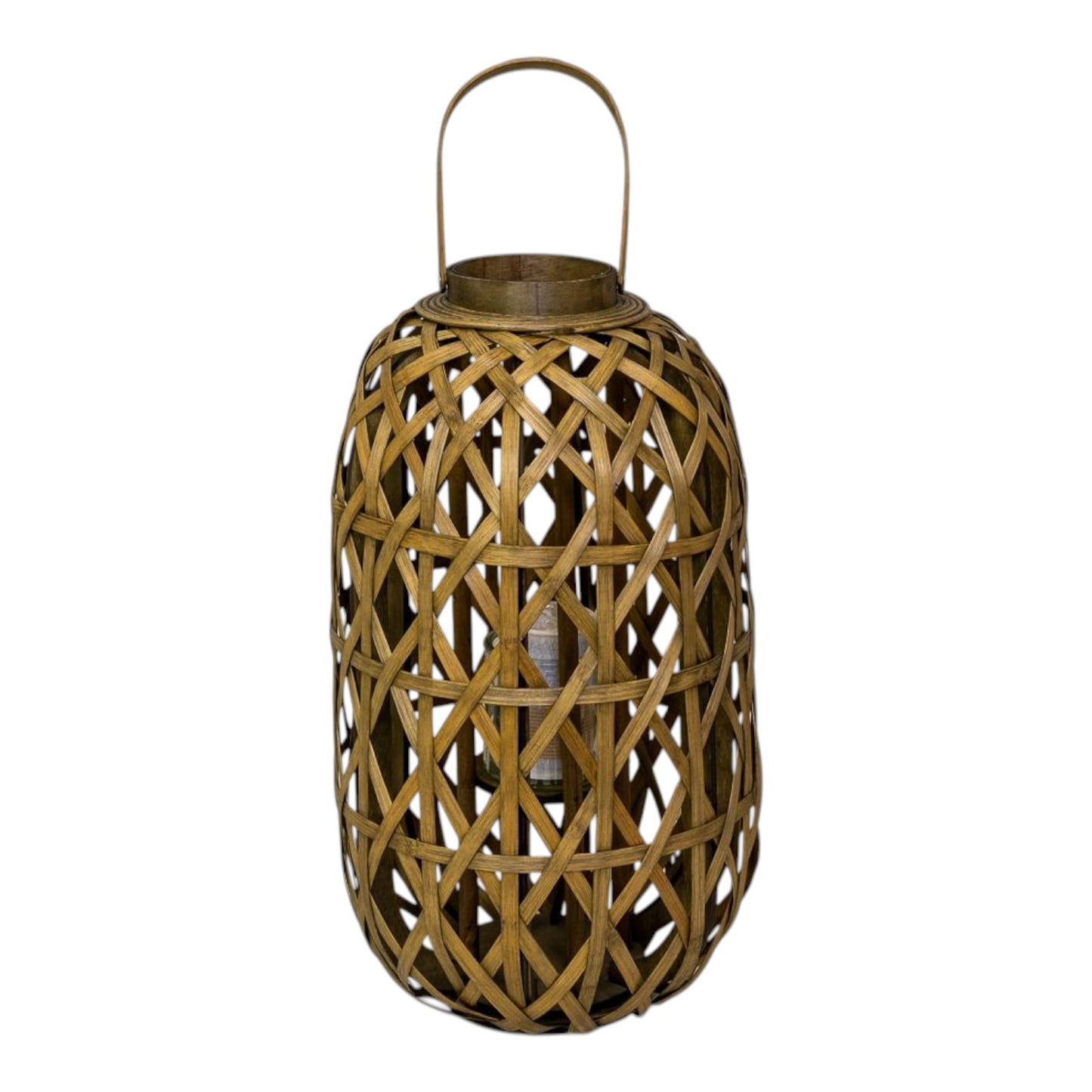 Large Oval Bamboo Lantern With Glass Insert