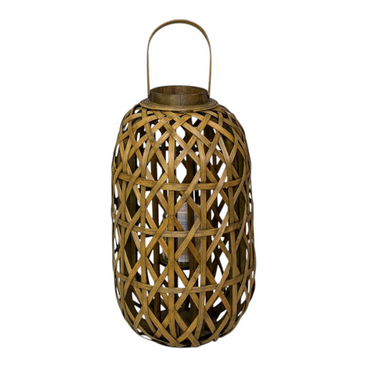 Small Oval Bamboo Lantern With Glass Insert