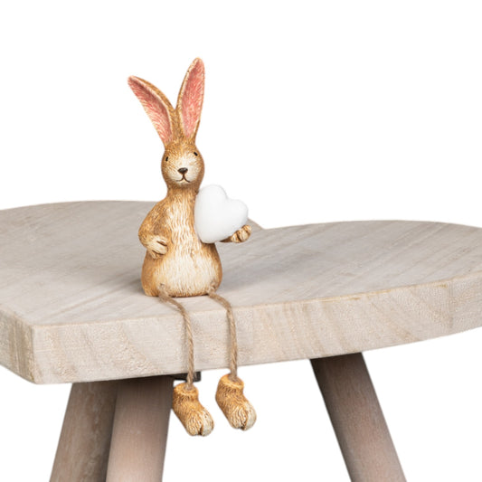 Sitting Rabbit Ornament Holding White Heart And Dangly Legs 18cm