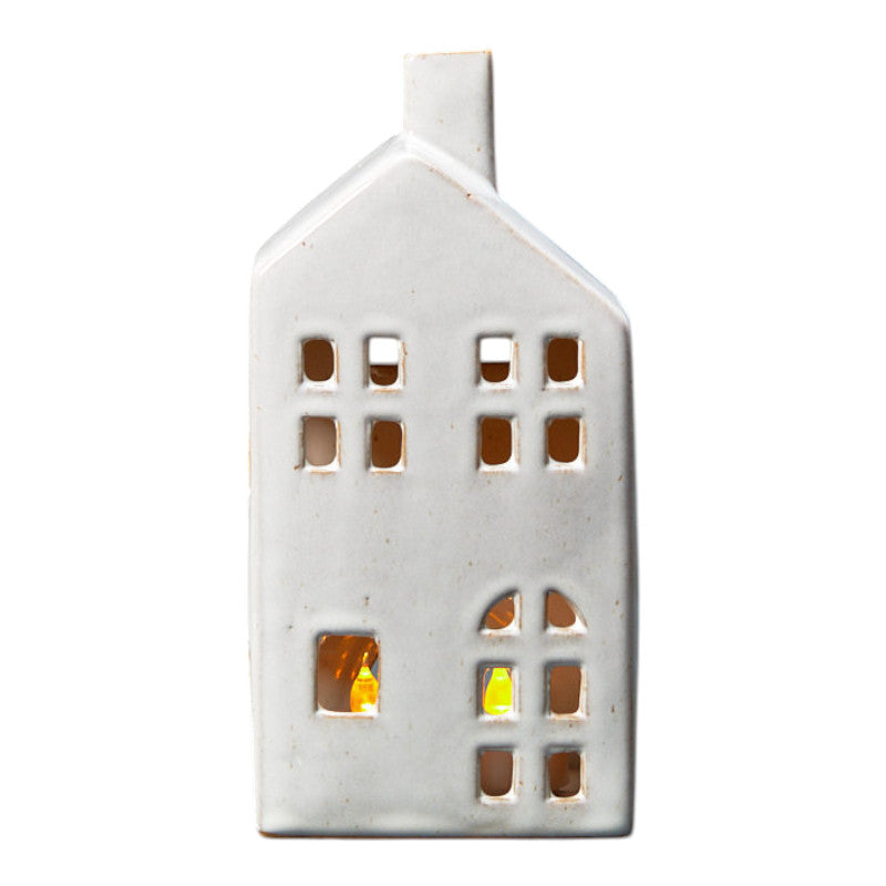 Ceramic house tealight with reactive glaze 10.3x6.9x20.8cm