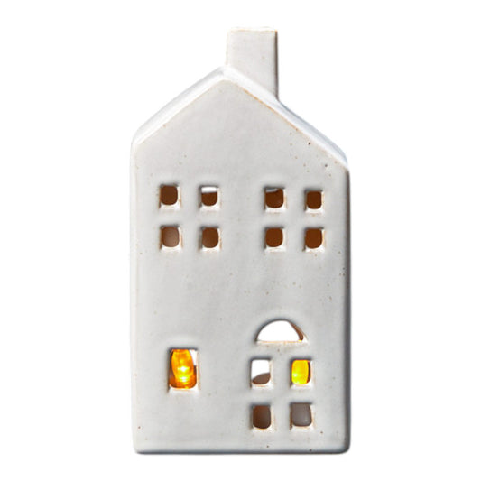 Ceramic house tealight with reactive glaze 8.5x6.3x16.7cm
