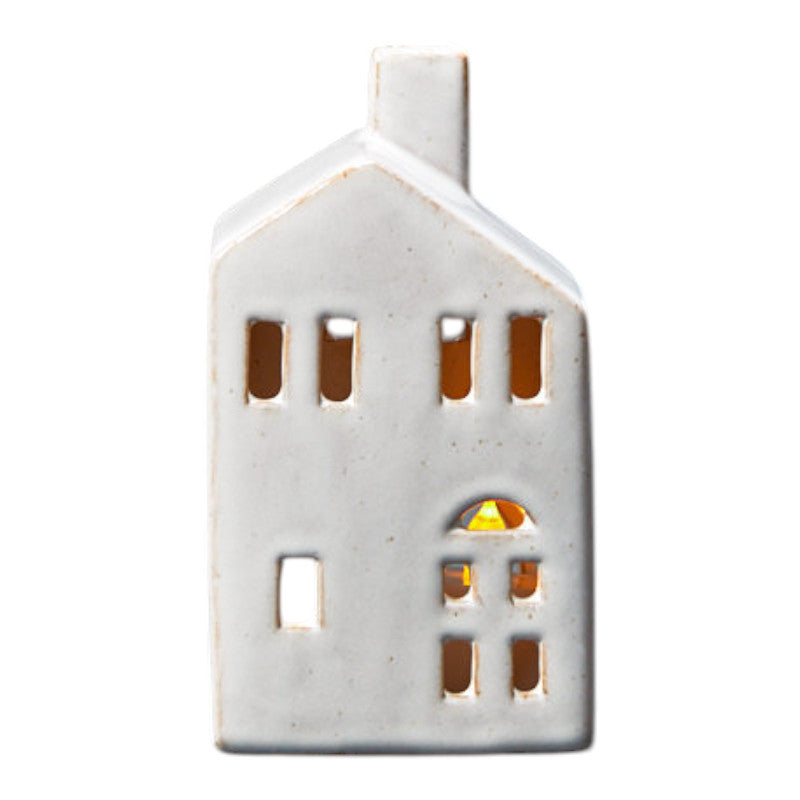 Ceramic house tealight with reactive glaze 7.2x5.7x13.4cm