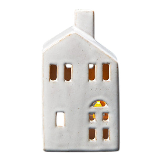 Ceramic house tealight with reactive glaze 7.2x5.7x13.4cm