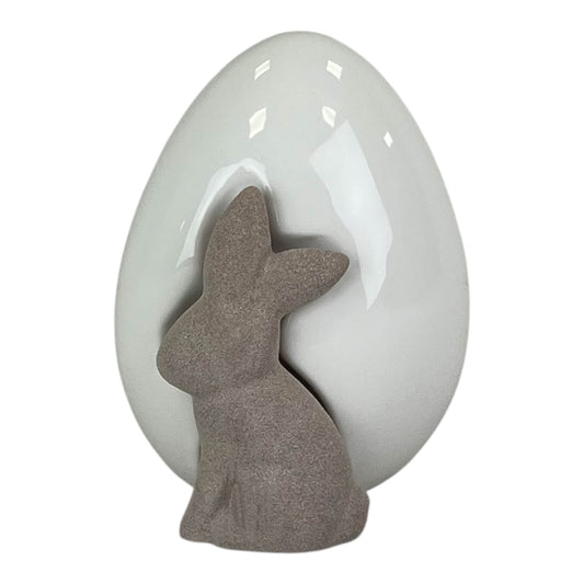 Ceramic White Egg With Rabbit H14.5cm