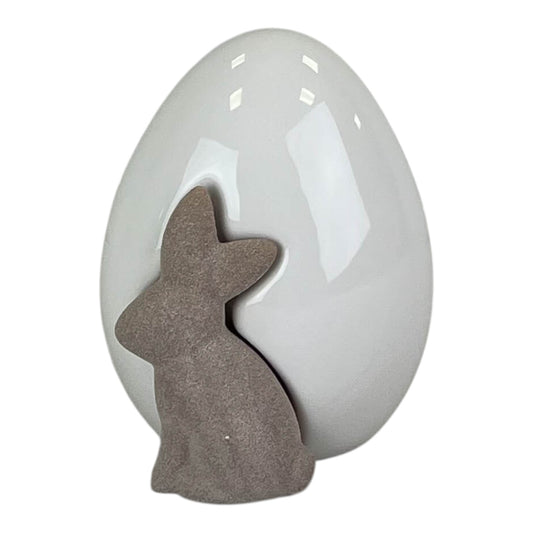 Ceramic White Egg With Rabbit H12.5cm