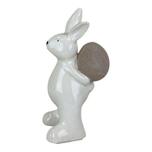 Ceramic White Rabbit Holding Egg 20.8cm