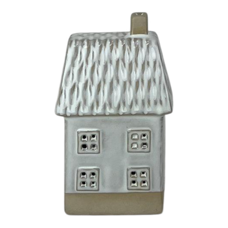 Glazed Ceramic House Ornament with Textured Detail and LED