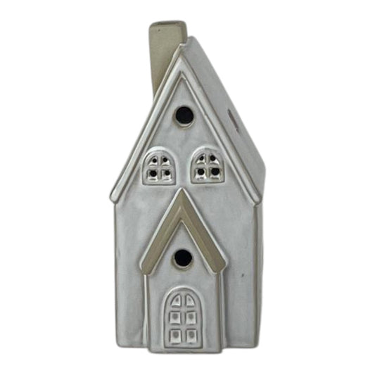 Glazed Ceramic House Ornament with Textured Detail and LED