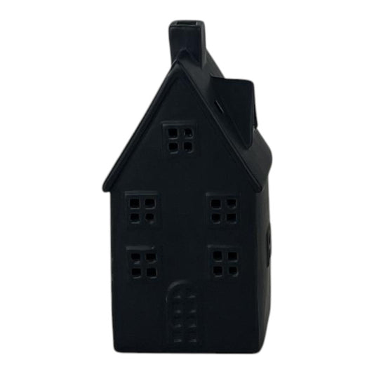 Black Ceramic House Ornament with LED (19.5cm)