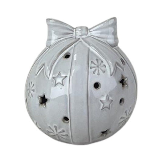 Glazed Ceramic Baulbe with Bow Ornament with Textured Detail and LED