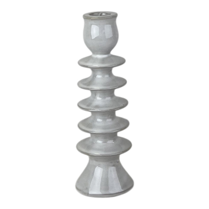 Glazed Ceramic Candle Holder with Textured Detail
