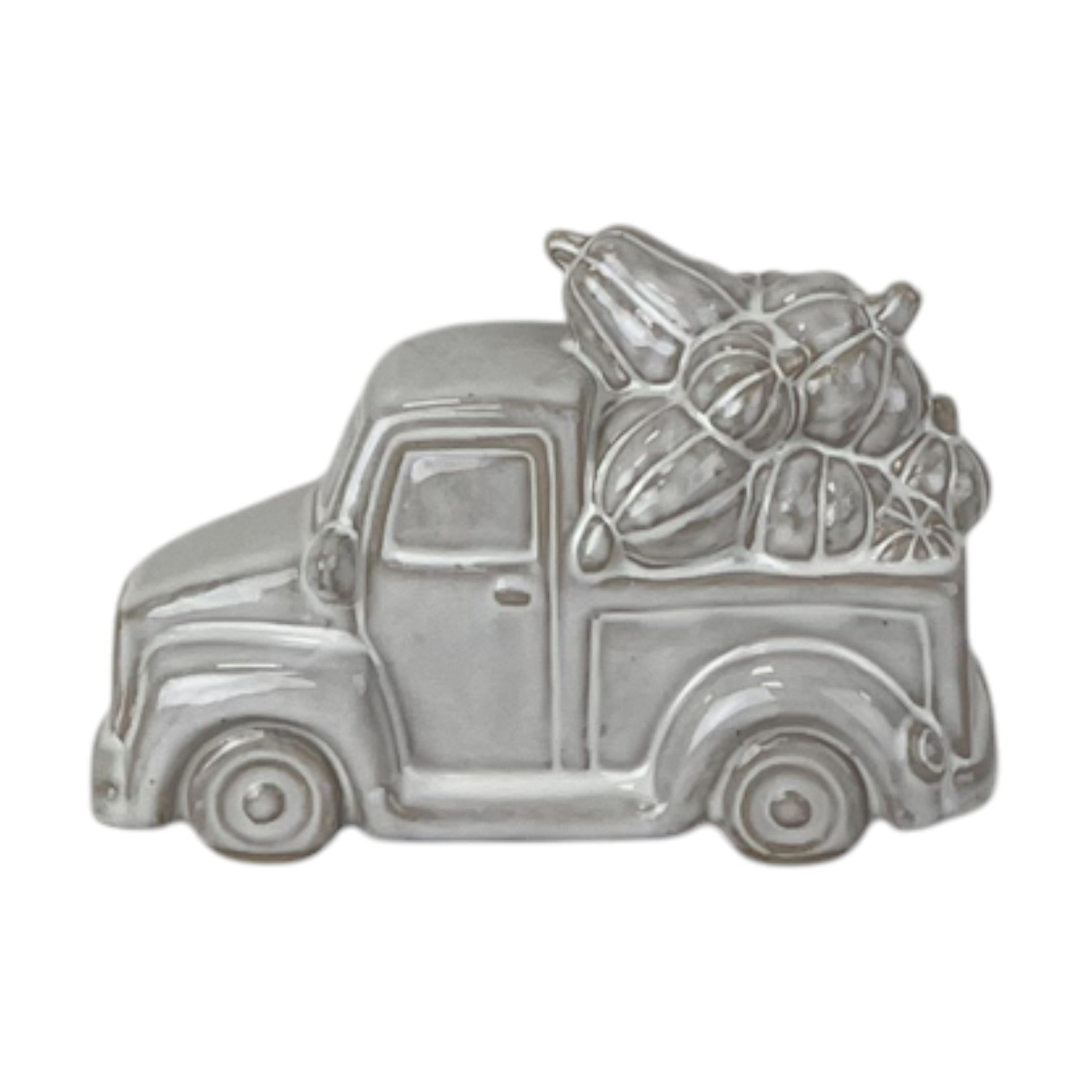 Glazed Ceramic Car Carrying Pumpkins Ornament with Textured Detail
