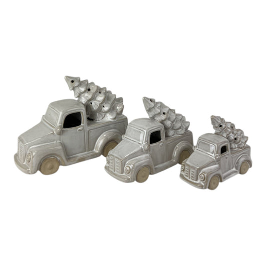 Glazed Ceramic Car Carrying Christmas Tree Ornament with Textured Detail