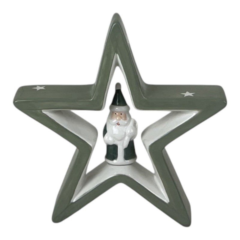 Light Green Ceramic Star with Santa Decoration