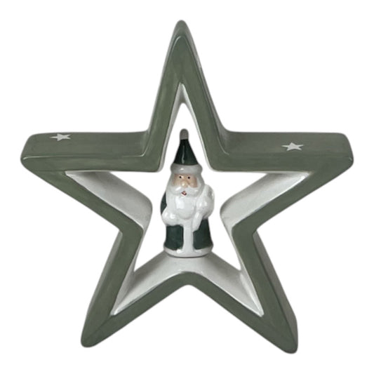 Light Green Ceramic Star with Santa Decoration