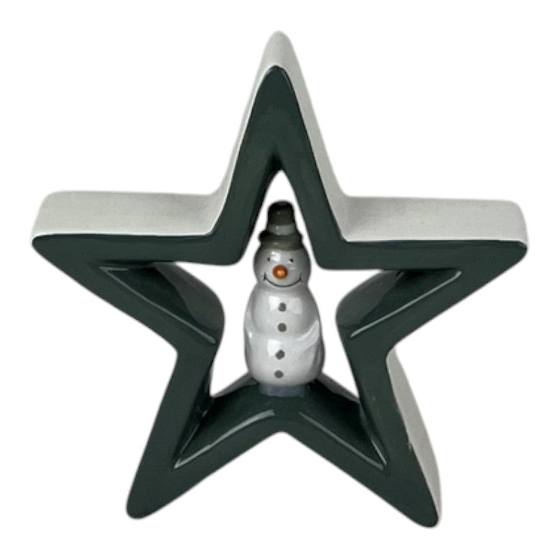 Dark Green Ceramic Star with Snowman Decoration