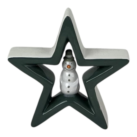 Dark Green Ceramic Star with Snowman Decoration