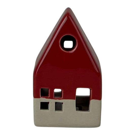 Red/White Ceramic House Decoration with LED (12.5cm)