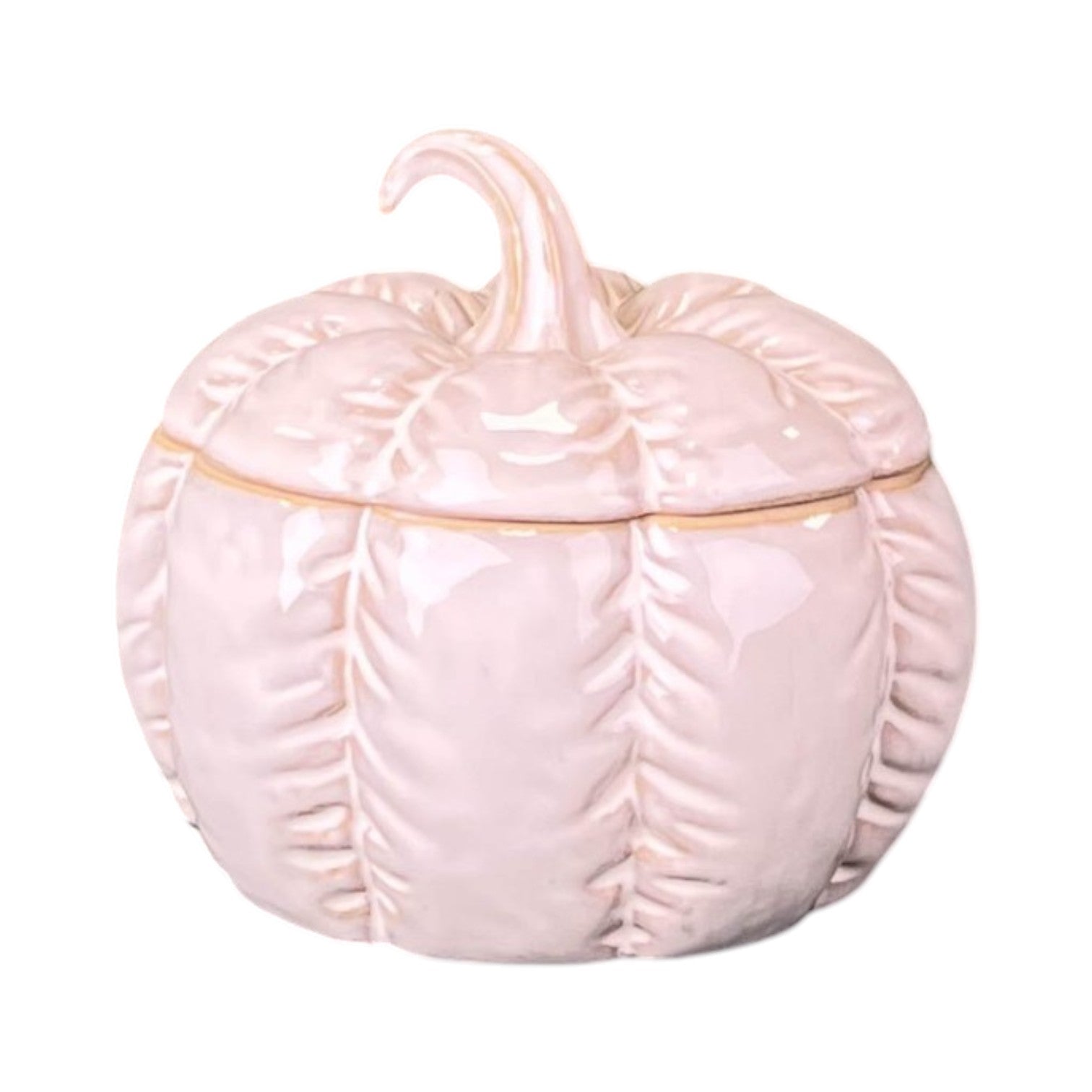 Glazed Ceramic Pumpkin Jar with Textured Detail