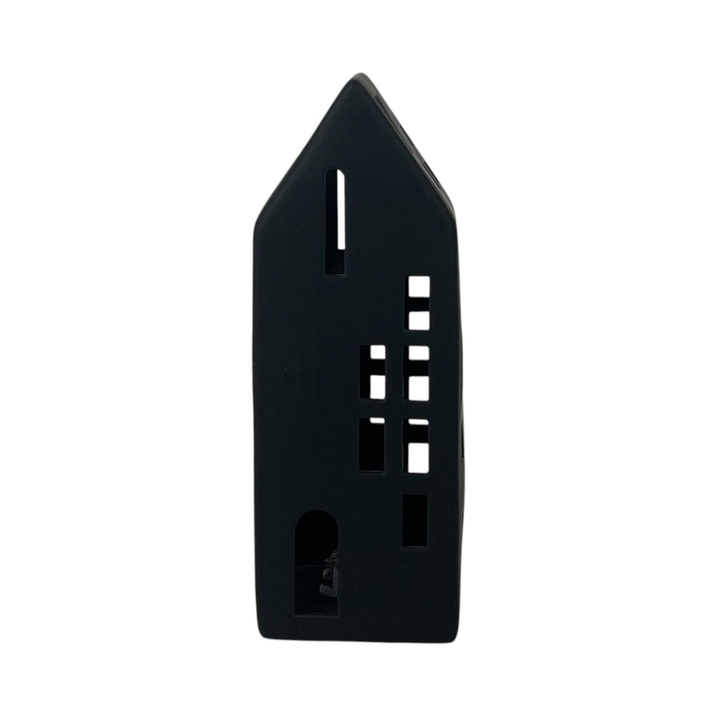 Tall Black Ceramic Led House With Cut Out Windows
