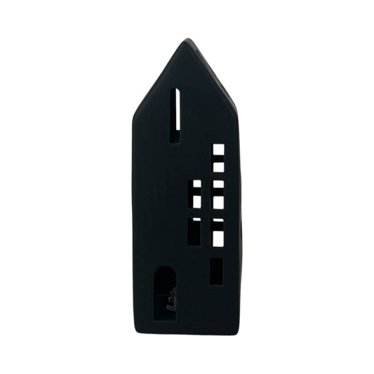 Tall Black Ceramic Led House With Cut Out Windows