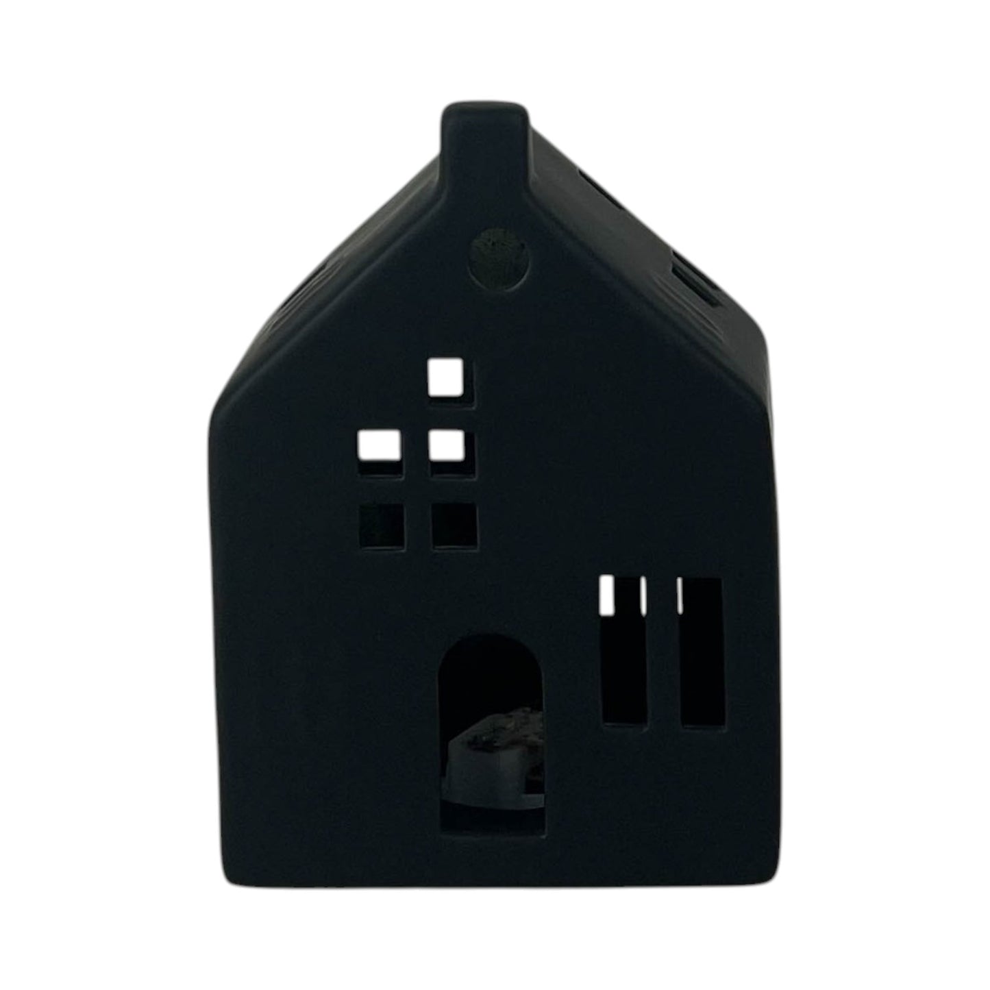Short Black Ceramic Led House With Cut Out Windows