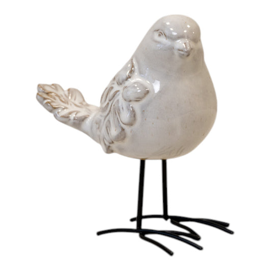 Medium Glazed Ceramic Bird Ornament with Textured Detail