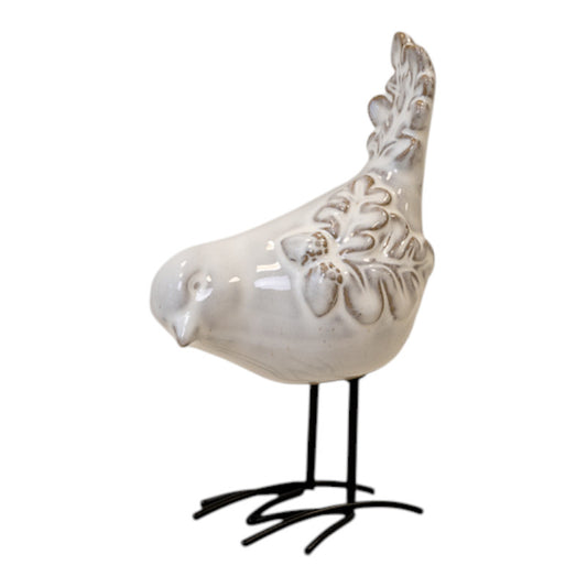 Glazed Ceramic Bird Ornament with Texture Detail