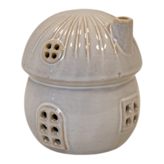 Glazed Ceramic Mushroom House with LED Ornament with Textured Detail
