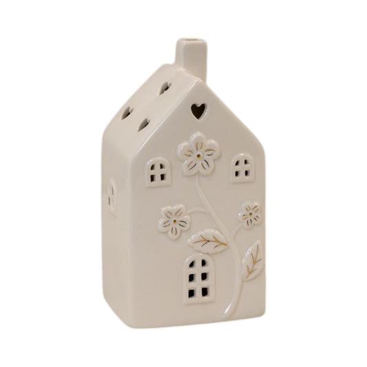 Glazed Ceramic House with LED Ornament with Textured Detail