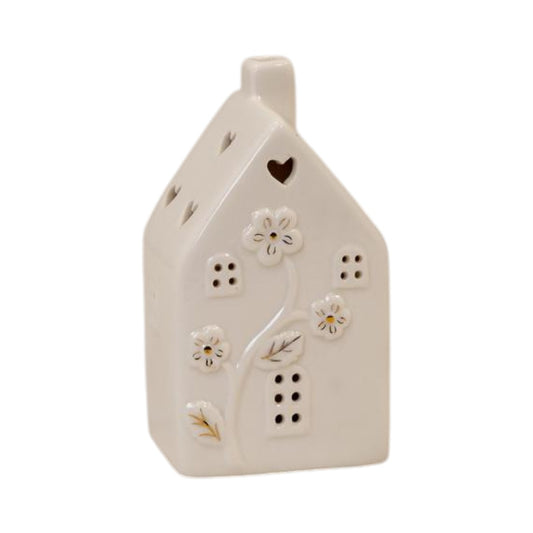 Glazed Ceramic  House With Led Ornament With Textured Detail