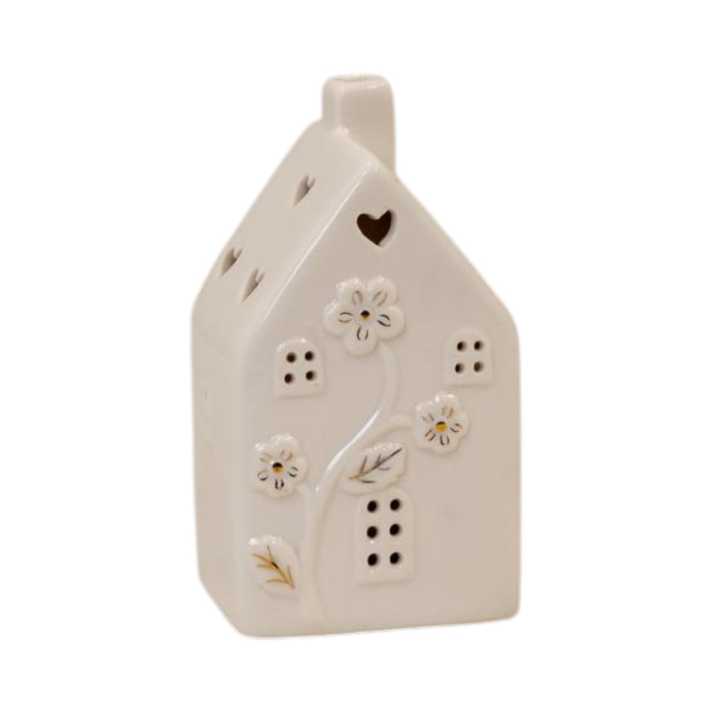 Glazed Ceramic  House with LED Ornament with Textured Detail