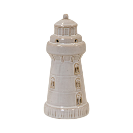 Glazed Ceramic Lighthouse Ornament With Textured Detail